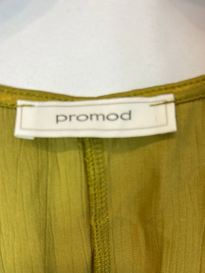 PROMOD. Vestido midi verde cruzado. T 46