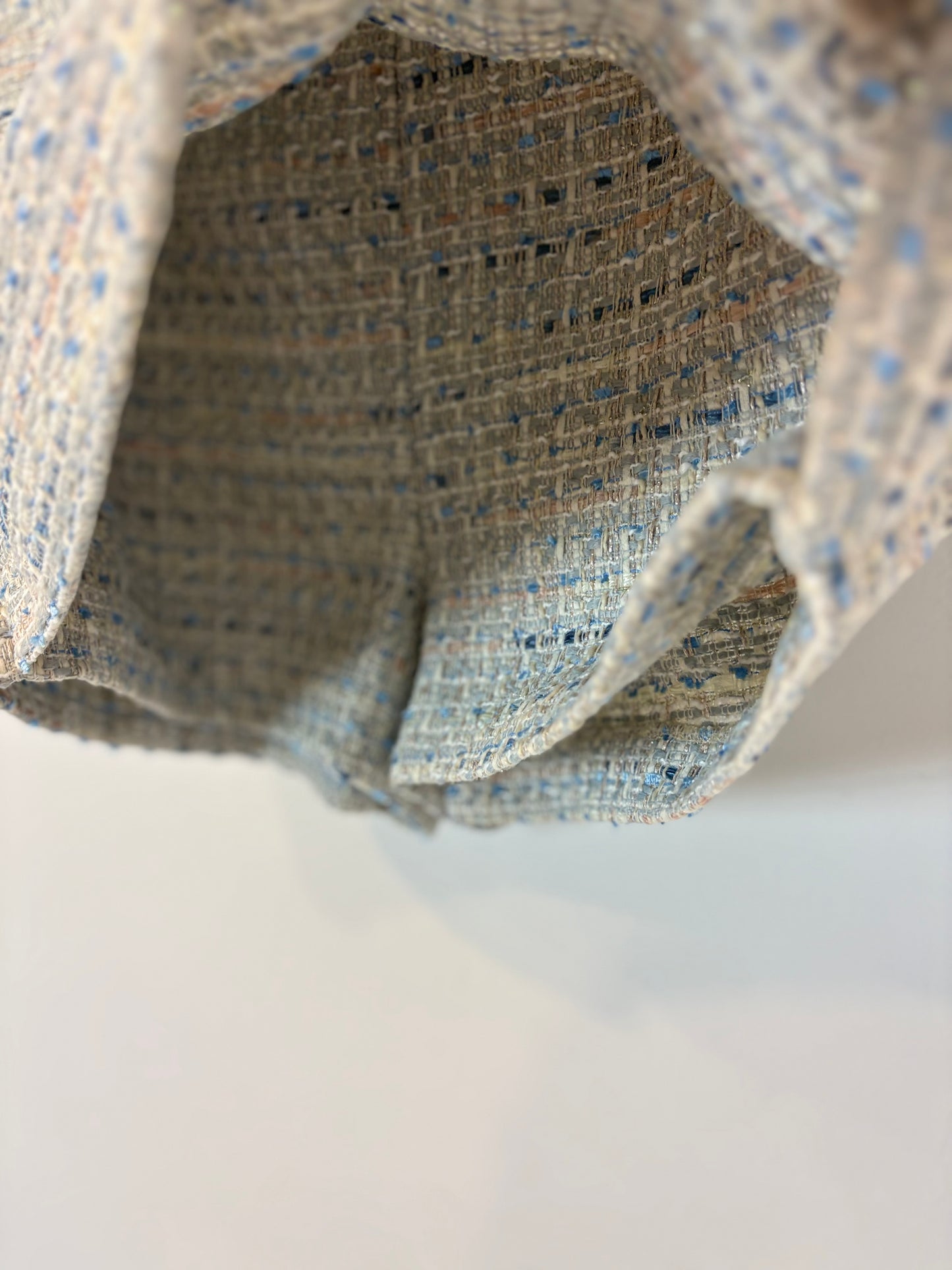 ZARA. Conjunto chaqueta y falda pantalón tweed azules. T XS/S