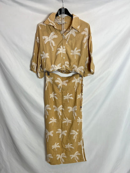 ZARA. Total look beige palmeras bordadas. T S