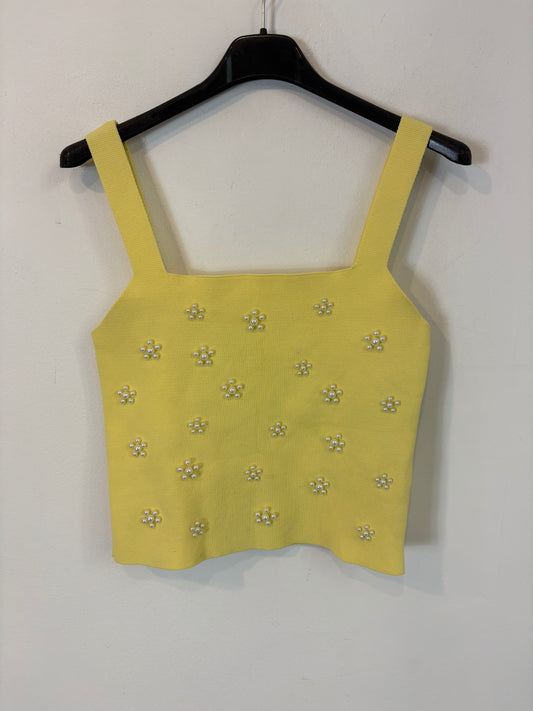 ZARA. Top amarillo perlas T.s