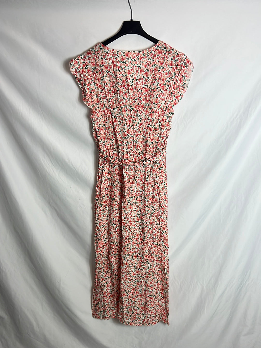 LA COMET. Vestido midi flores tonos naranjas. T L