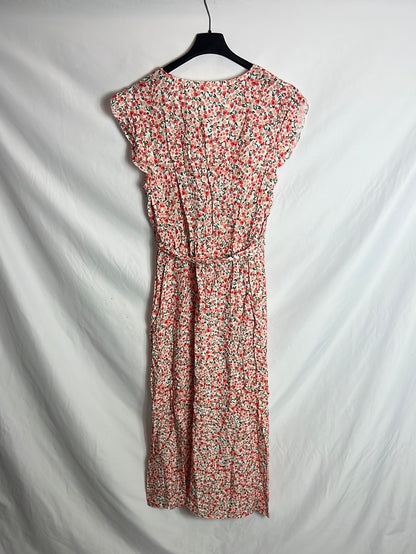 LA COMET. Vestido midi flores tonos naranjas. T L