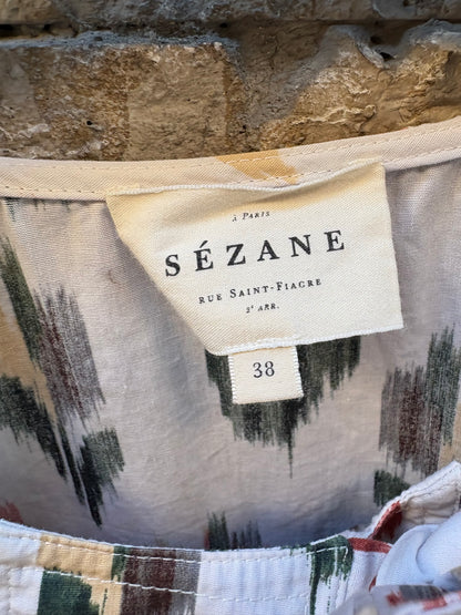 SEZANÈ. Top beige estampado T.38