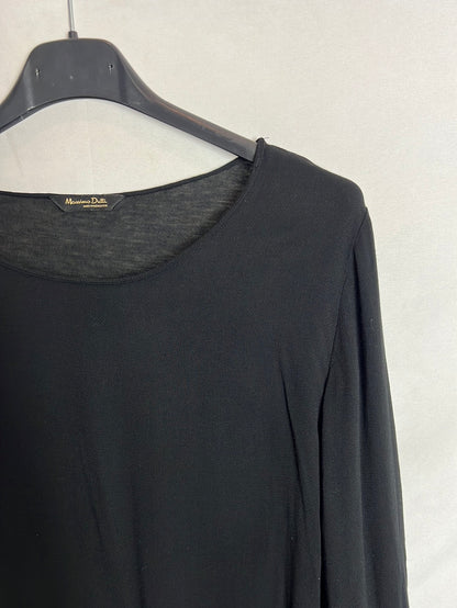 MASSIMO DUTTI. Top negro doble textura. T S