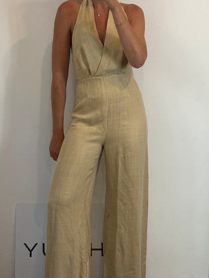 SEZANE EDITIONS. Long fluid beige jumpsuit T.36