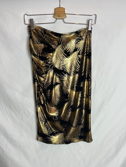 LOLA LI. Black and gold stretch midi skirt. Size 38