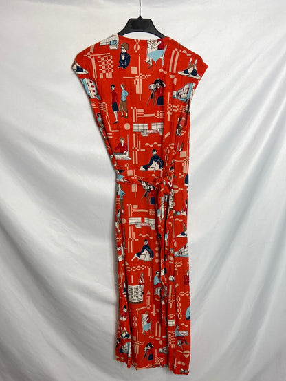 NICE THINGS. Orange dress with a patterned print, size 36