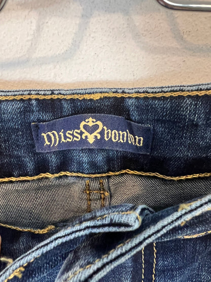 MISS BON BON. Denim pitillo detalle abalorios. T 38