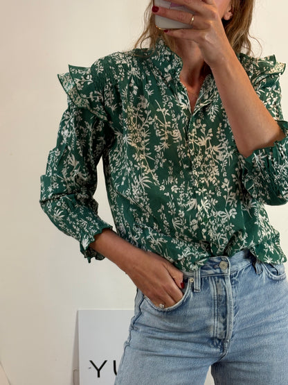 BERENICE. Blusa verde estampada