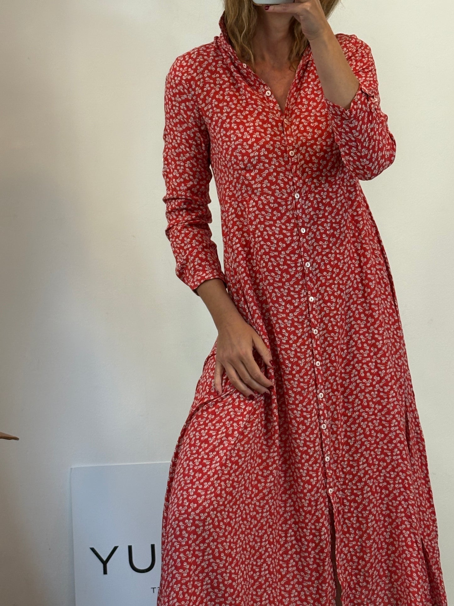 Vestido largo camisero estampado