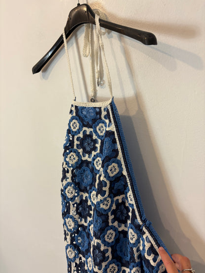MAJE. Vestido largo crochet halter