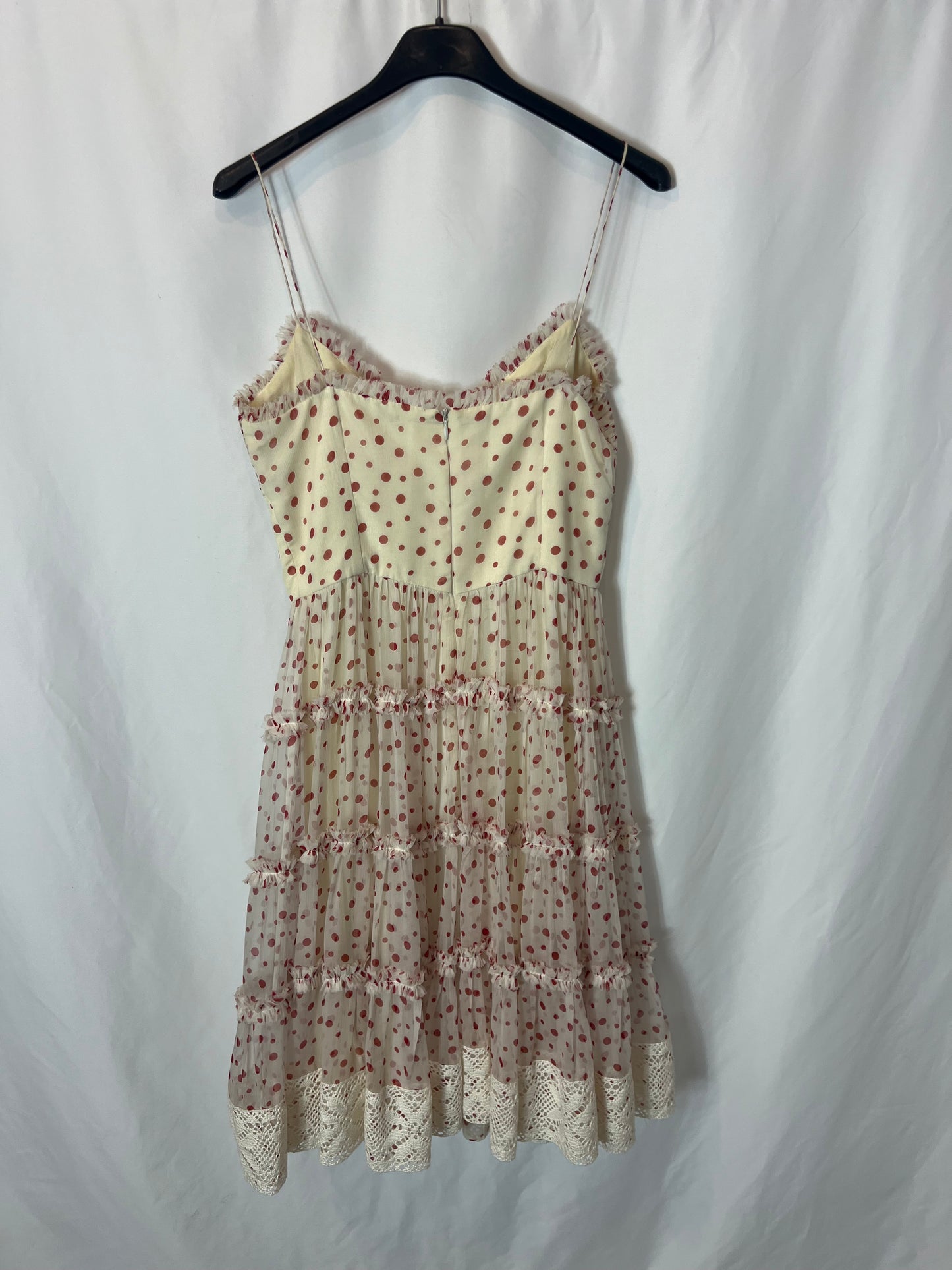 ALMA AGUILAR. Silk dress with ruffles and polka dots. Size 38