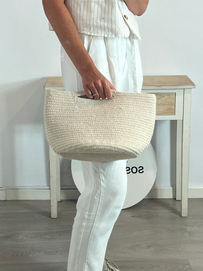 OTRAS. Bolso de mano tela beige
