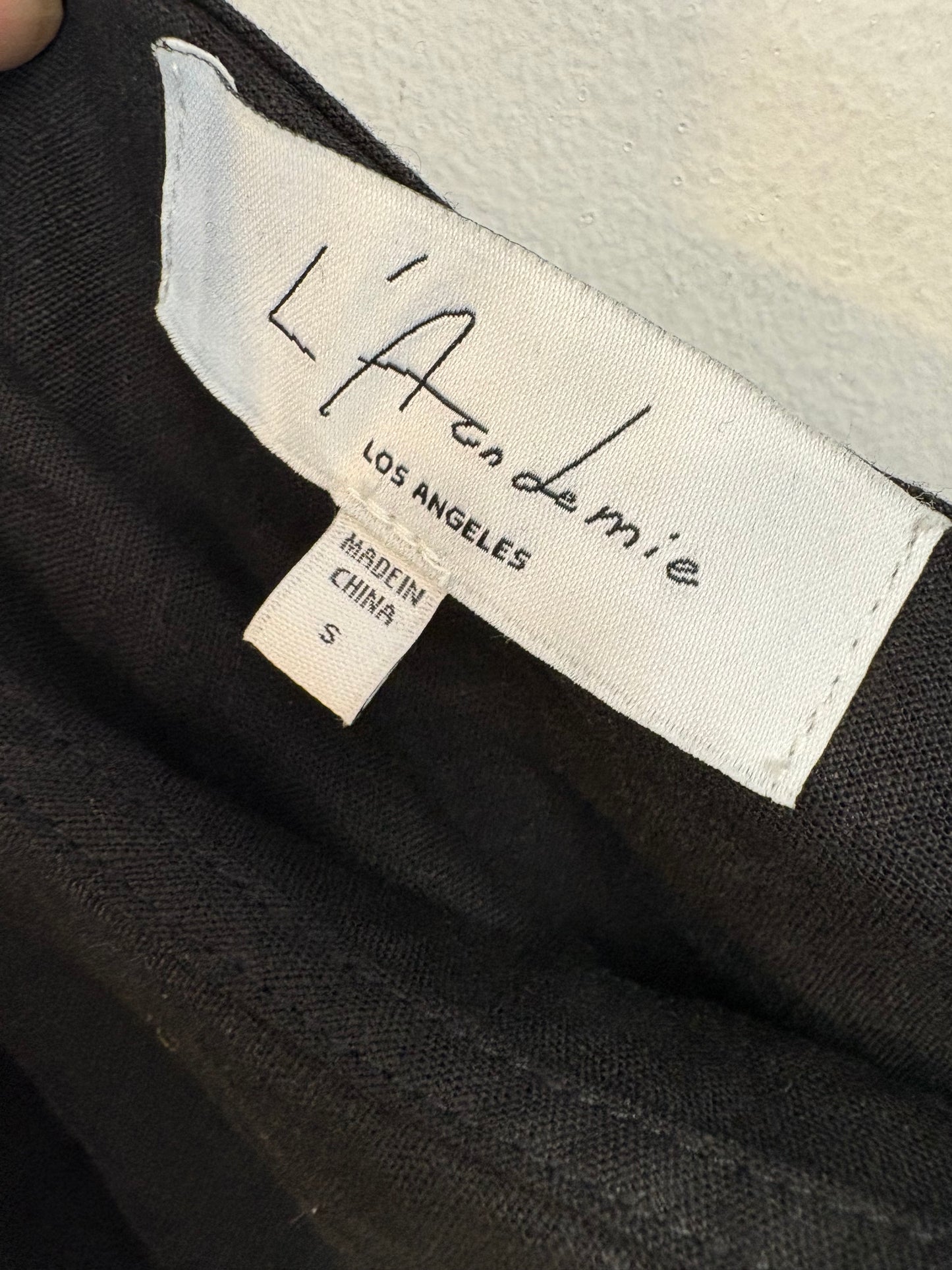 L'ACADEMIE. Black Linen Asymmetrical Ts Top