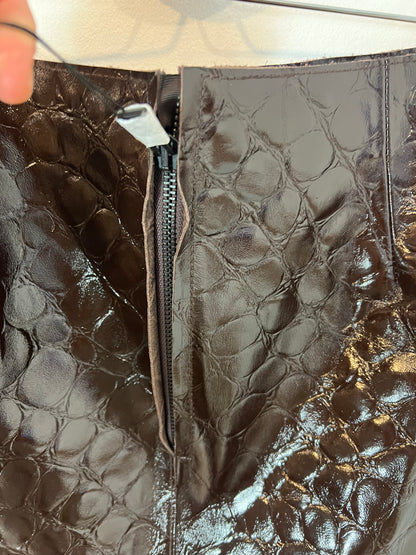 ZARA. Falda piel marrón brillante T.s