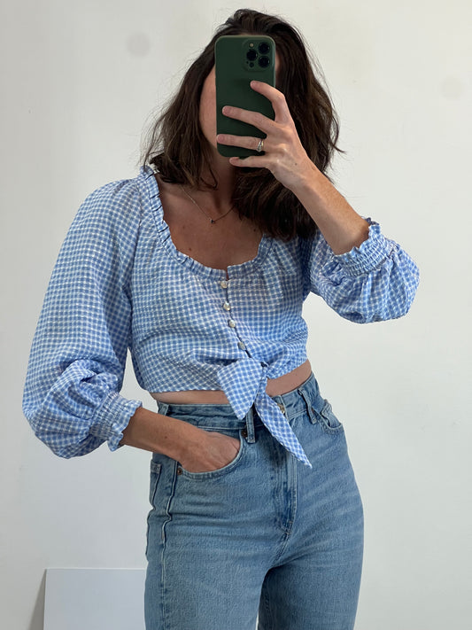 ZARA. top cuadros lazada. T. XS