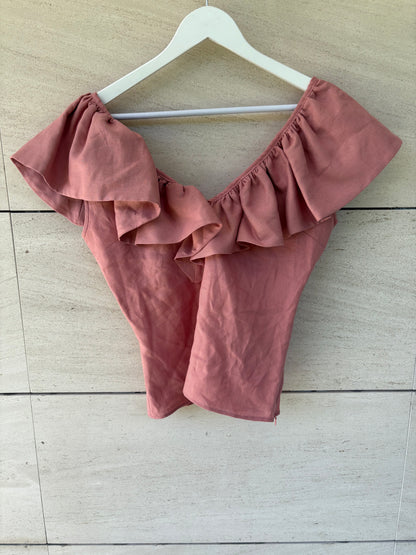 IQ COLLECTION. Top rosa volante T.m