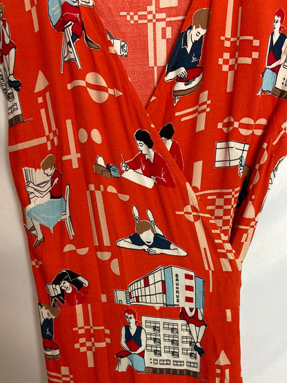 NICE THINGS. Orange dress with a patterned print, size 36