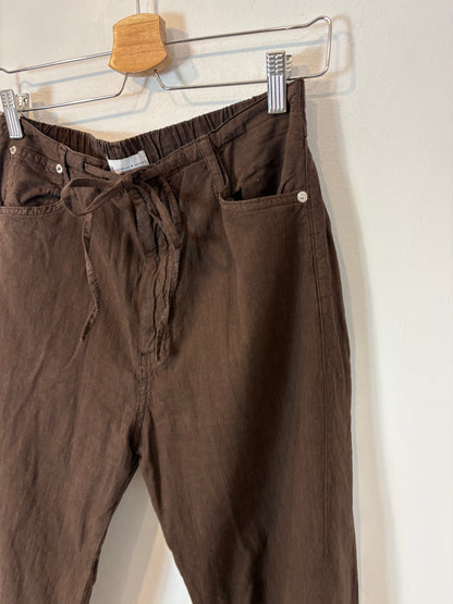 ZARA. Pantalón marrón recto con lino