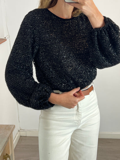 HOUSE OF HARLOW. Top negro rejilla brillo. T M