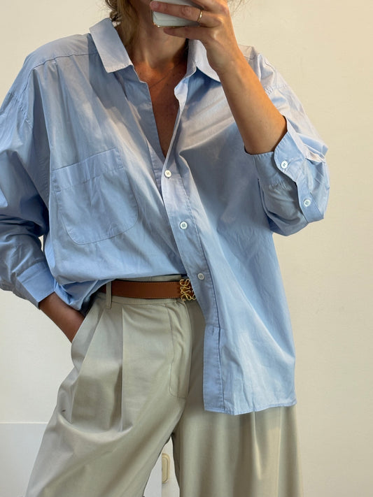 ZARA. Camisa oxford azul bolsillo