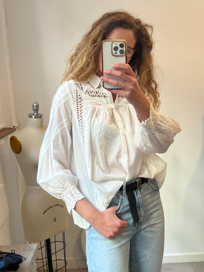 BA&amp;SH. White blouse with crochet details. Size 1(S)