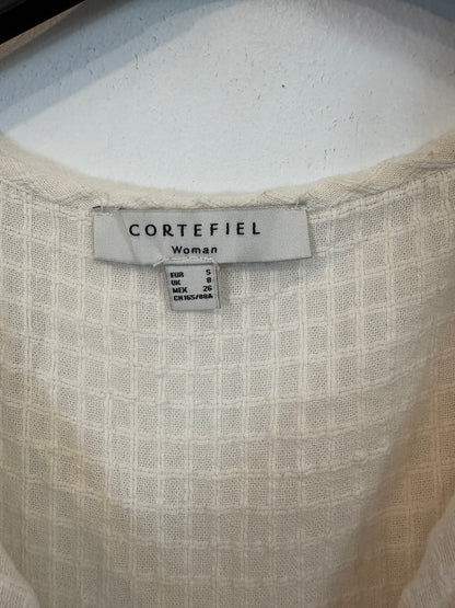 CORTEFEL. Vestido beige textura bordados. T S