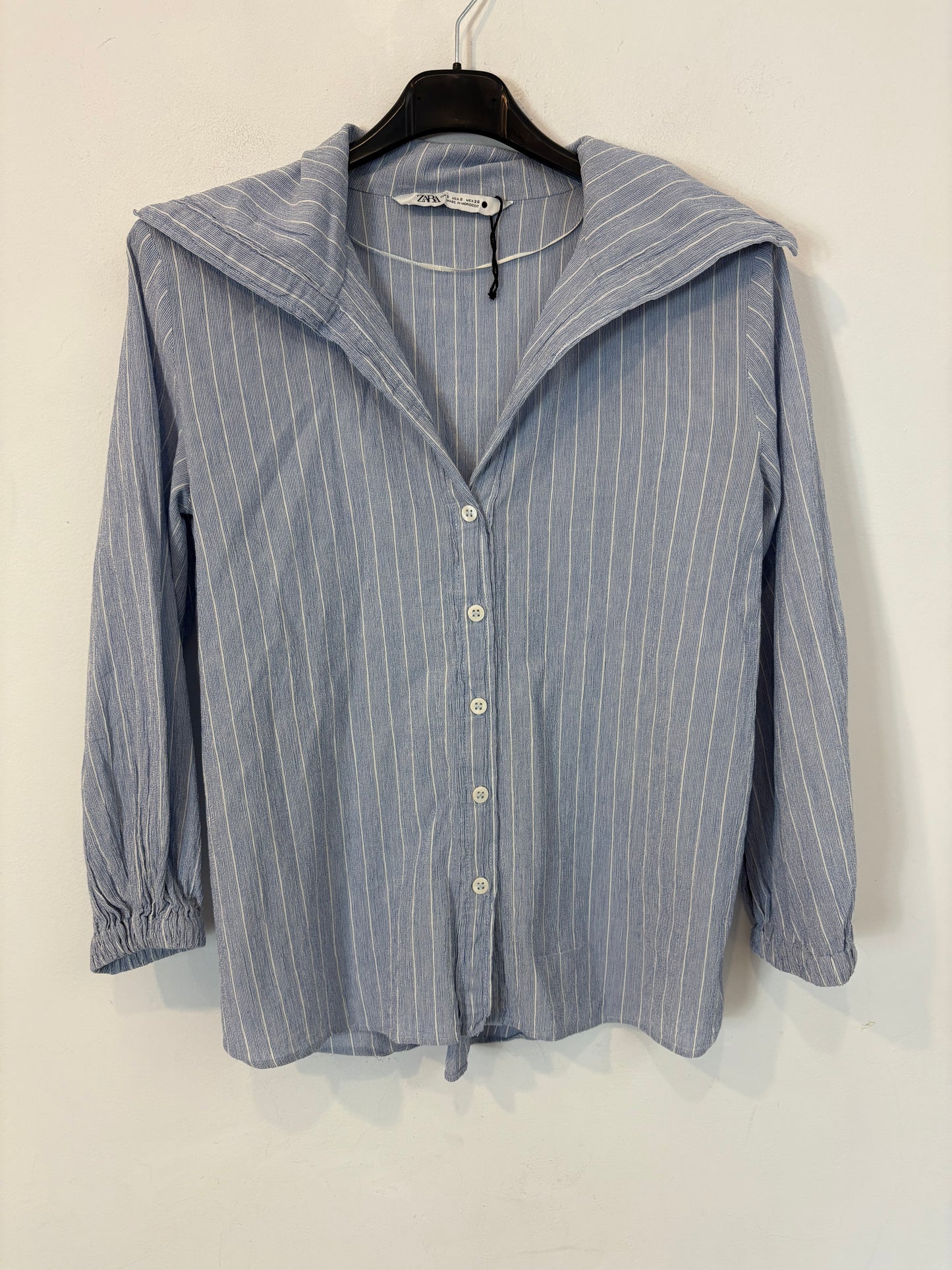 ZARA. Blusa azul rayas algodón