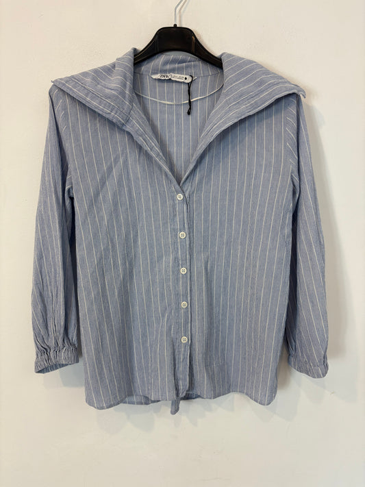 ZARA. Blusa azul rayas algodón