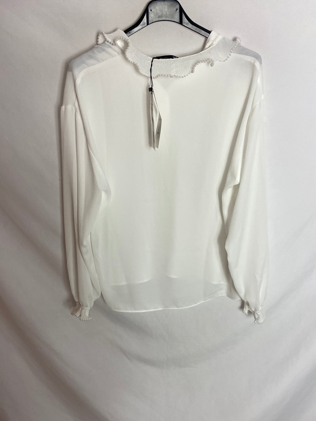ZARA Blusa banca cuello perlas T.xs