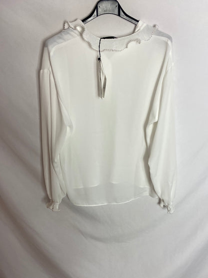 ZARA Blusa banca cuello perlas T.xs