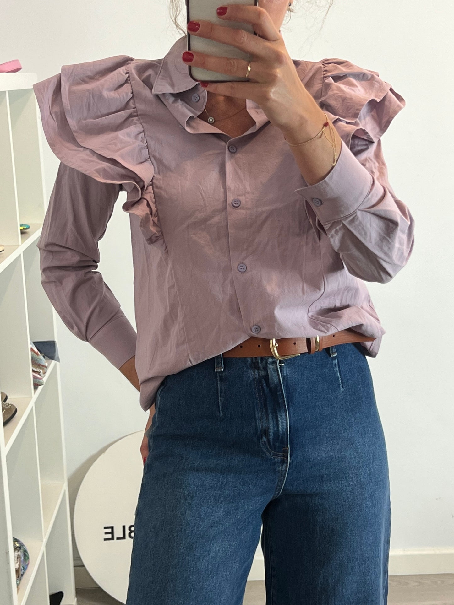 MARIETH. Mauve blouse with ruffles T.xs