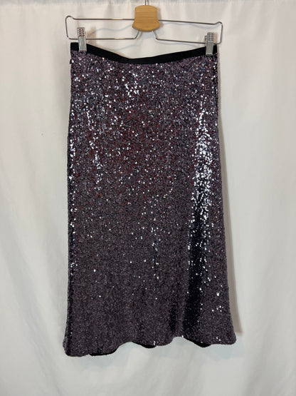 H&M. Falda midi lentejuelas T.36