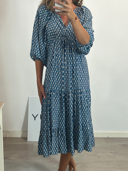 OTRAS. Vestido largo azul estampado. TU (S)