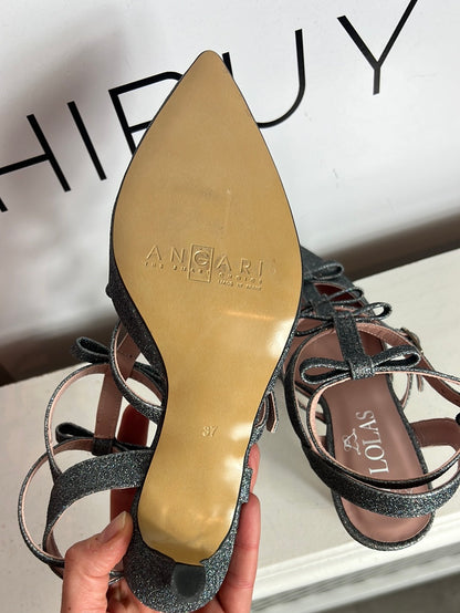 ANGARI. Zapatos tacón purpurina tiras. T 37