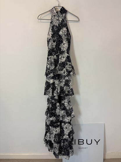 FRANCISCO ARCE. Vestido largo estampado floral y escote halter