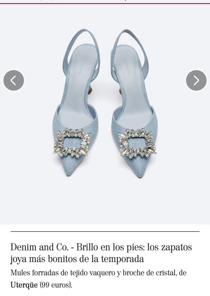 UTERQUE. Sandalia denim broche. T 38