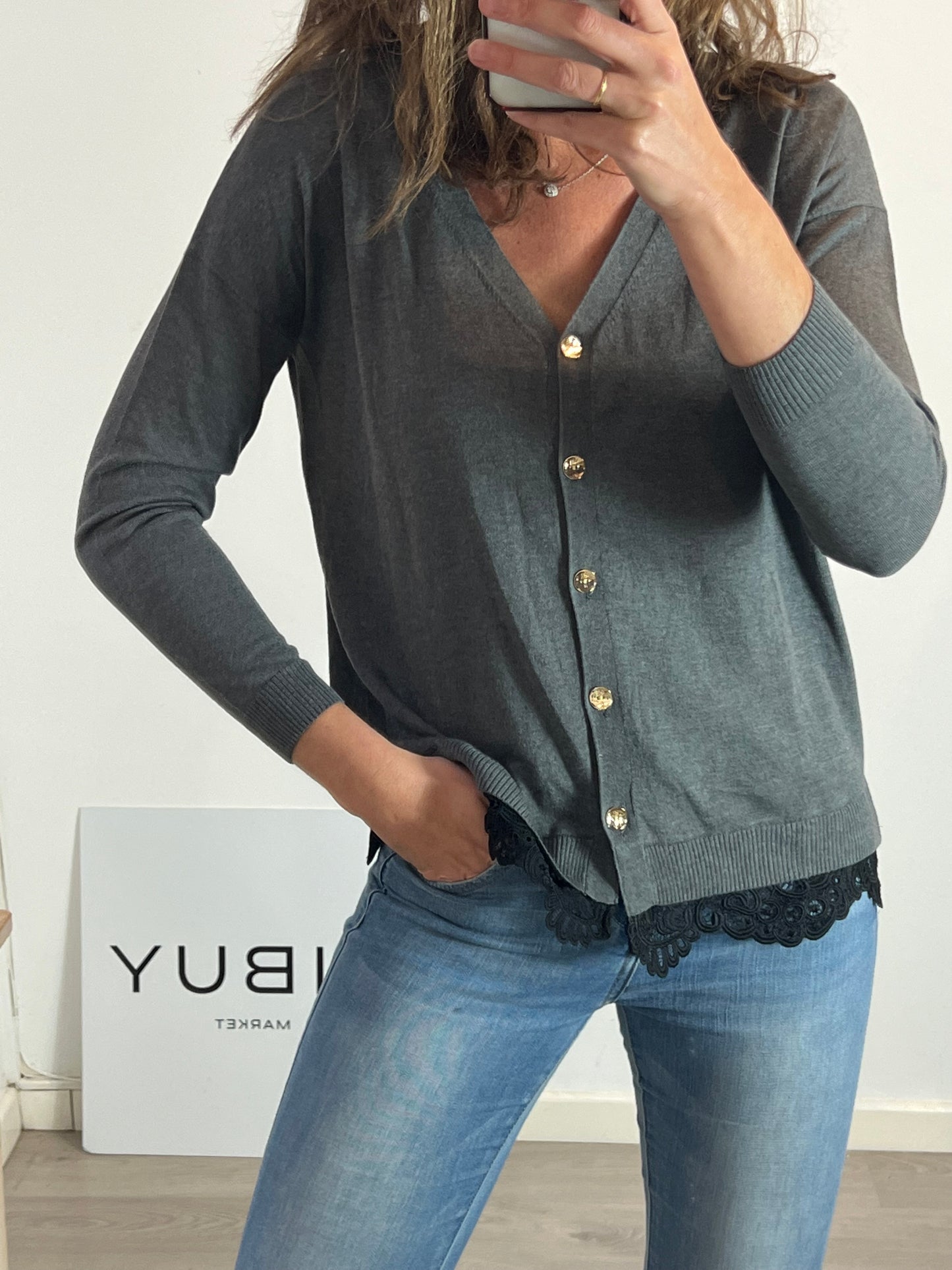 PEDRO DEL HIERRO. Gray lace cardigan YOUR(S)