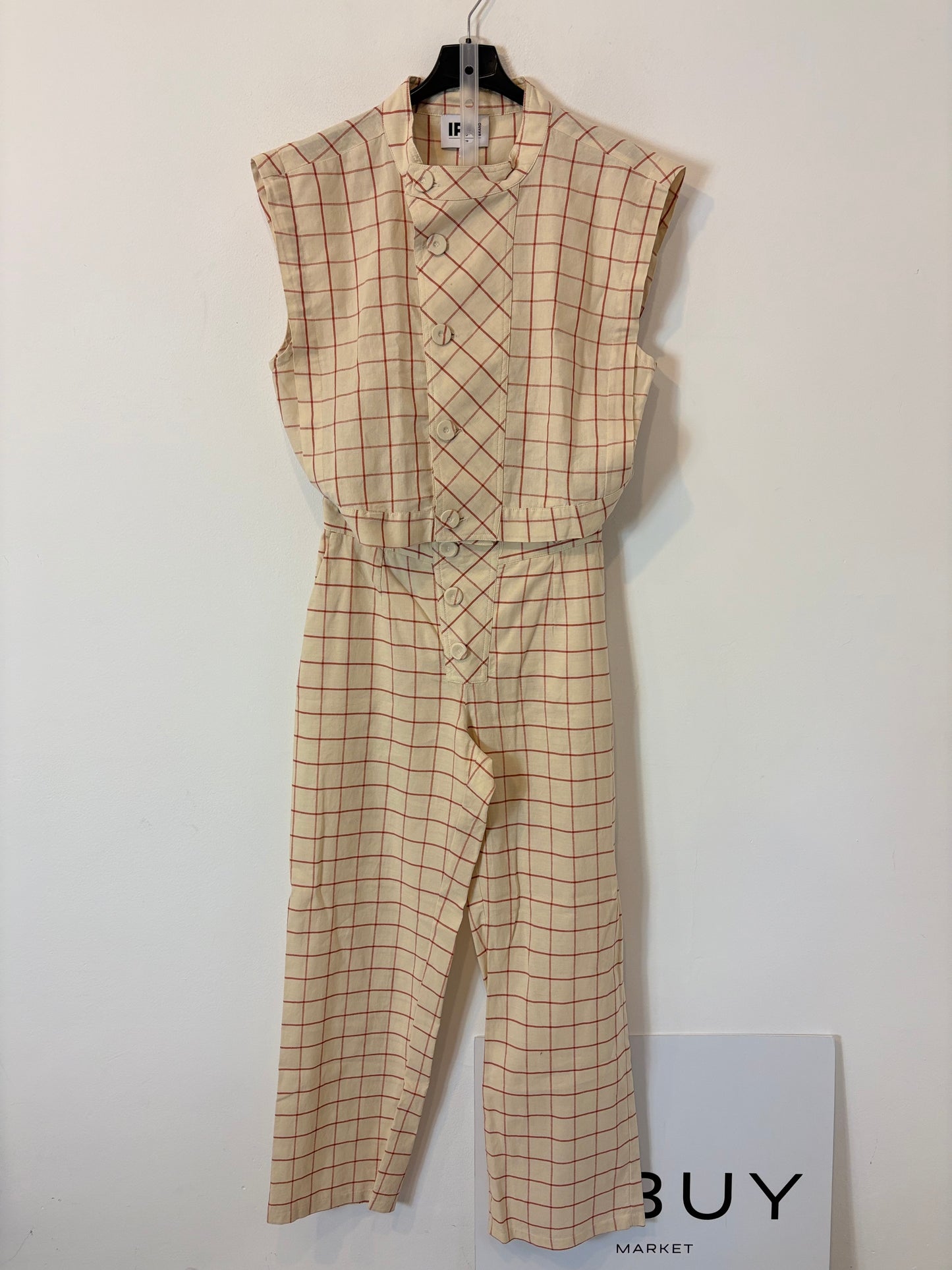 IPA. Conjunto pantalón y chaleco cuadros. T XS