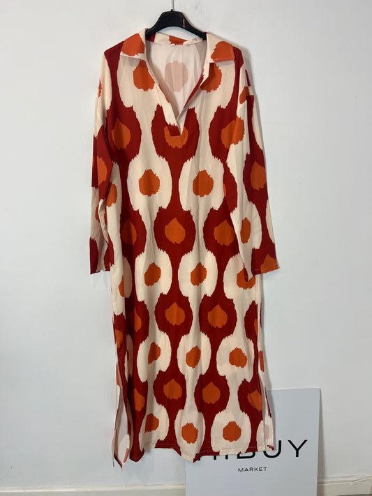 OTRAS. Vestido largo estampado retro. T L