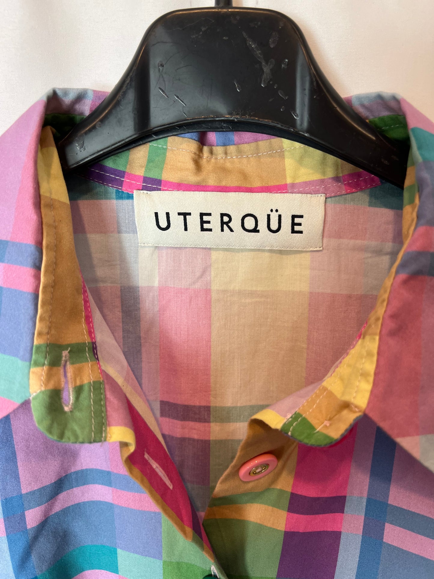 UTERQÜE. Vestido camisero cuadros T.s