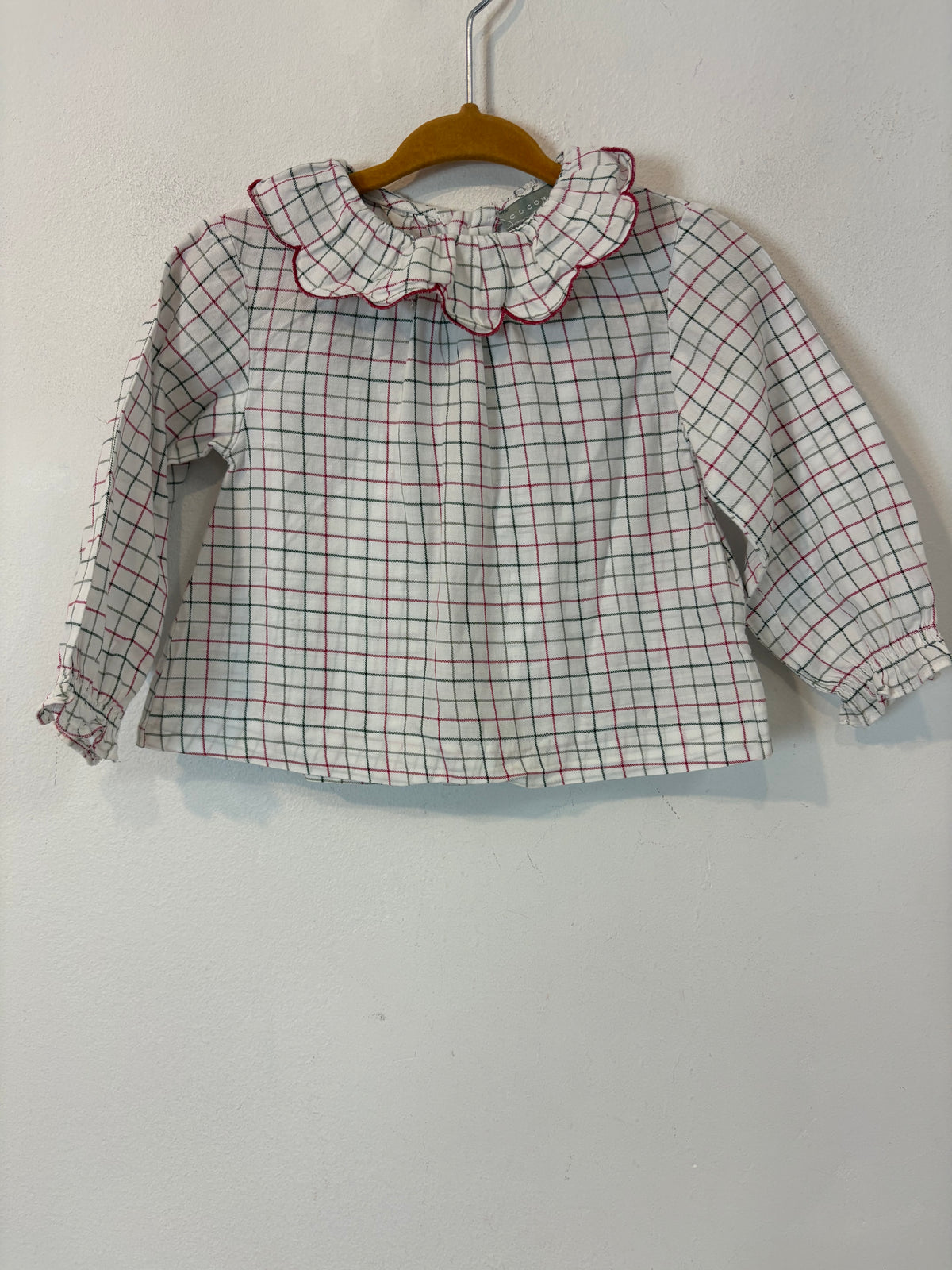 COCONUT . Camisa cuadros cuello volante. T 18-24 meses