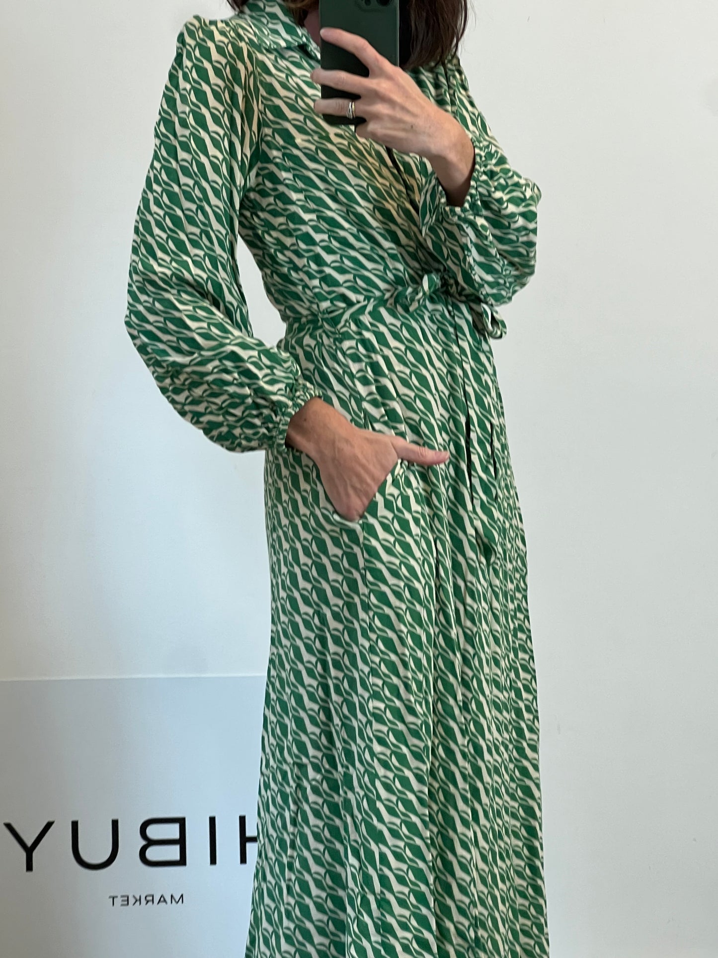 ZARA. Vestido estampado verde T.s