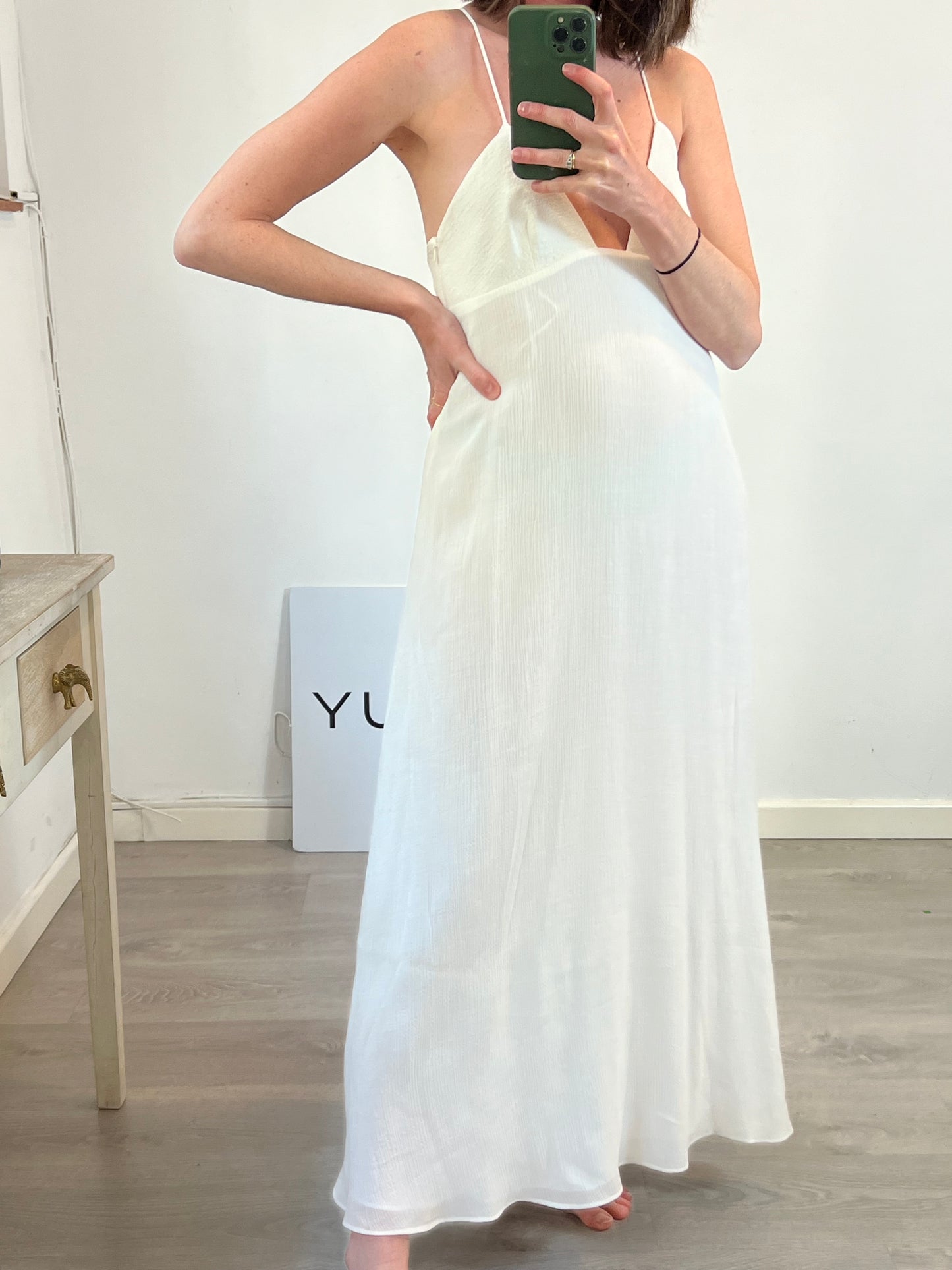 ZARA. Vestido largo blanco textura T.s