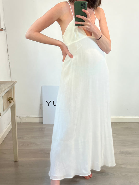 ZARA. Vestido largo blanco textura T.s