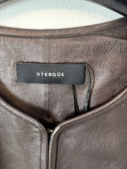 UTERQÜE. Chaqueta marrón chocolate piel. T M