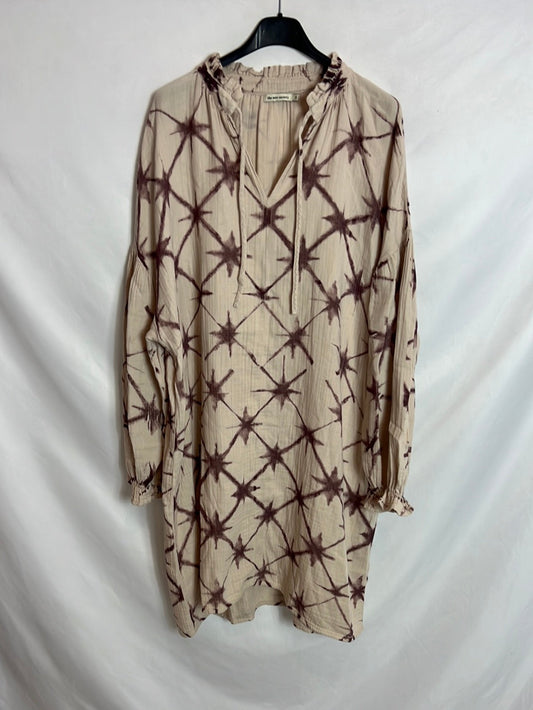 THE NEW SOCIETY. Printed beige dress. T.S.