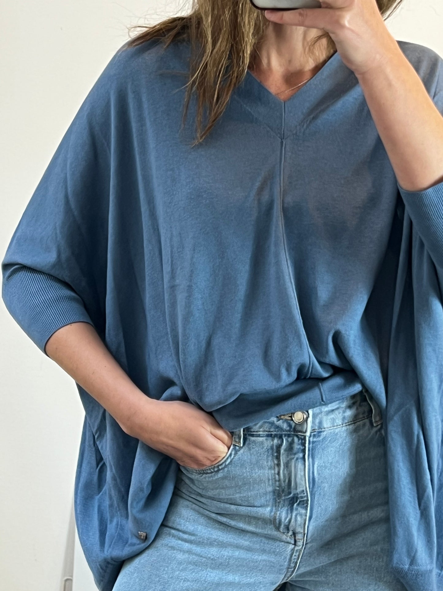 UTERQÜE. Top azul algodón y seda. T M