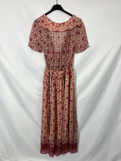 LOUISE MISHA. Vestido beige cruzado flores T.36