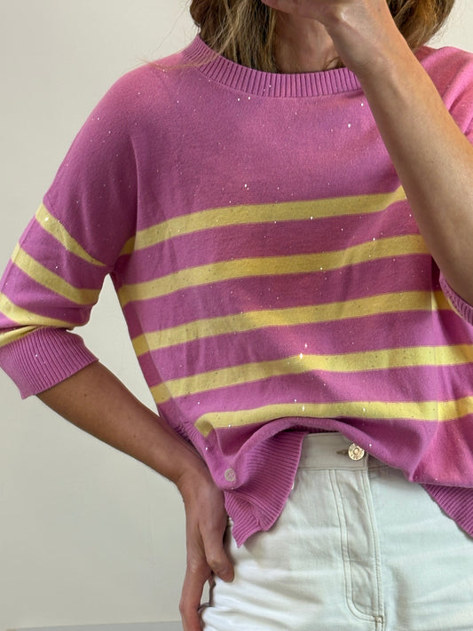 MA PETITE CAPSULE. Jersey fino rosa rayas